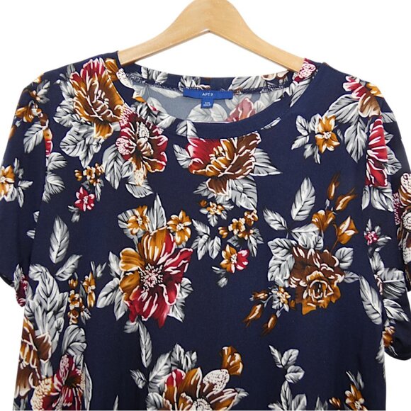 EUC APT.9 Navy Floral Swing Dress XXL Cottagecore Boho Casual Pockets - Picture 4 of 9